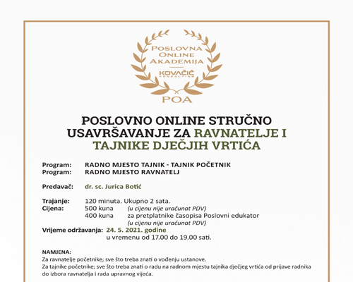 POA - STRUČNO USAVRŠAVANJE ZA RAVNATELJE I TAJNIKE DJEČJIH VRTIĆA